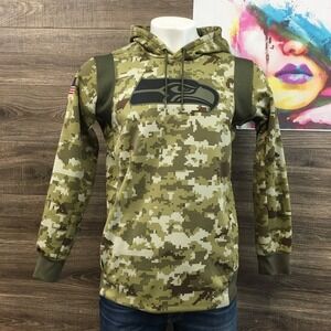Nike Seattle Seahawks Camo NFL Dri-FIT Hoodie‎ Mens M Salute to Service